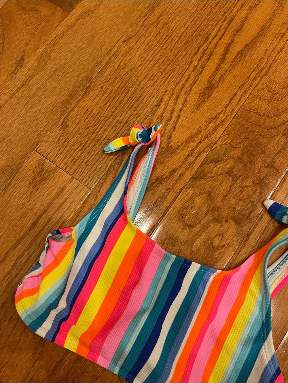 Cat & Jack Girl's 2-Piece Colorful Rainbow Stripe Swimsuit Bikini Size 8 medium